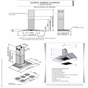 Imagem de Coifa De Parede Clean Vidro Curvo 90cm 140w 110v