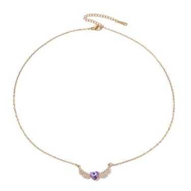 Imagem de Kokoma Colar feminino com pingente de asa de coração de anjo delicado zircônia cúbica amor coração corrente ajustável empilhável gargantilha colar joia moderna