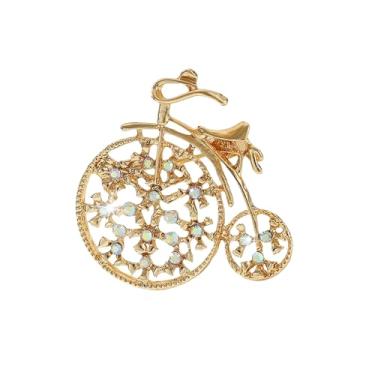 Imagem de Broche de bicicleta vintage para mulheres unissex dourado delicado AB cristal broche de lapela retrô anos 60 anos 70 anos 80 acessórios para vestido de festa joias lembrança