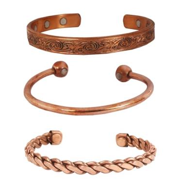 Imagem de Touchstone Pulseiras de cobre | presente para homens e mulheres |joias magnéticas reais ajustáveis 100% puras | conjunto de pulseiras artesanais | pulseiras tibetanas trançadas com corda. Conjunto de