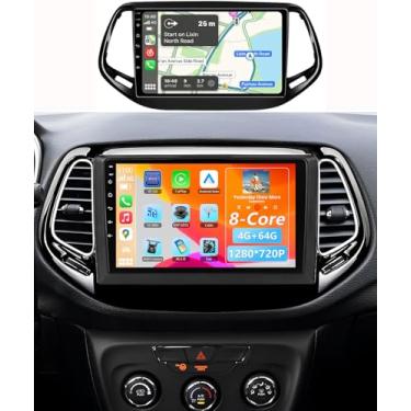 Imagem de Rádio estéreo automotivo 8Core 4G + 64G para Jeep Compass 2017-2020 com Android Carplay, espelhamento de câmera automática, tela sensível ao toque, substituição de navegação GPS, 25,4 cm