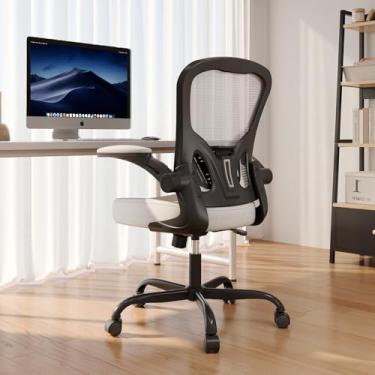 Imagem de Cadeira de escritório, cadeiras de mesa ergonômicas, capacidade de 150 kg, cadeira de computador de malha com encosto alto com apoios de braços flip-up, cadeira de trabalho confortável com suporte