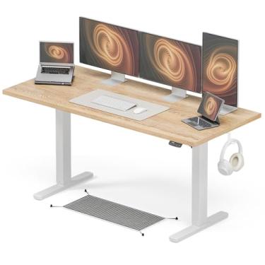 Imagem de Acrolix Mesa de pé ajustável em altura, 163 x 61 cm, mesa de pé sentada, 3 mesas de computador predefinidas de memória, mesa de escritório em casa, mesa de jogos de computador com placa de emenda