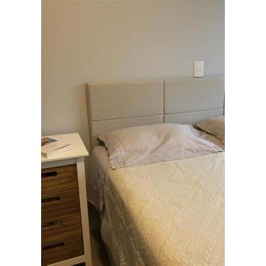 Imagem de Cabeceira Estofada Casal 6 Blocos Não é Segredo Linho Cru 140x60