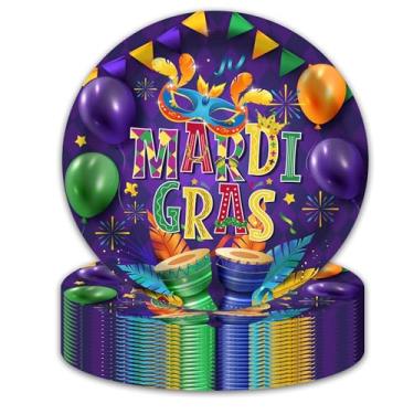 Imagem de Pratos de papel de carnaval de 23 cm, máscara de baile de máscaras, descartável, para festa, mesa, conjunto de pratos de papel de jantar redondo, tema de carnaval, pratos de papel para festa de Mardi