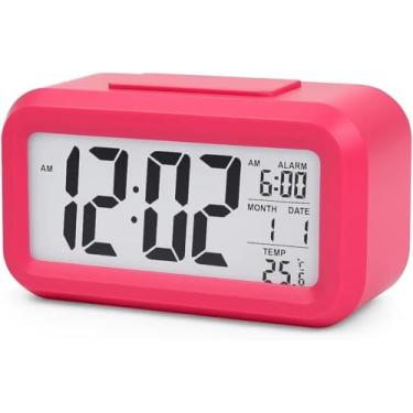 Imagem de Relógio Digital de Mesa Despertador de Cabeceira Inteligente com Sensor de Temperatura Cabeceira (Rosa Escuro)