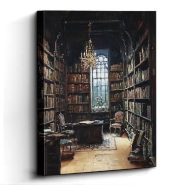 Imagem de WOXZQ Decoração de parede Dark Academia – Impressão laminada de biblioteca vintage de 30 x 38 cm – Arte de parede literária gótica – Arte de sala de livros descontraída para quarto, sala de estar ou