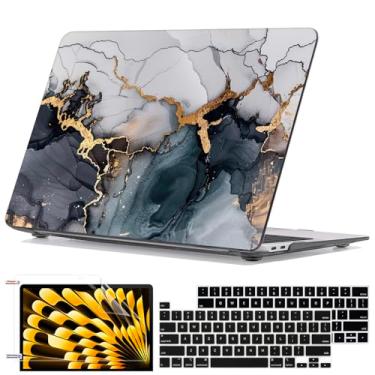 Imagem de Seanai Compatível com 2025 2024 M2 MacBook Pro 13 polegadas 2023-2016 M1 A2338 A2289 A2251 A2159 A1989 A1706, capa rígida de plástico padrão e capa de teclado para Mac Pro 13 Touch Bar, mármore preto