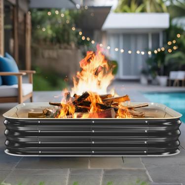 Imagem de Anel de fogueira de 91 cm - Anel de fogo a lenha para fora, fogueira de aço galvanizado, forro quadrado grande de inserção de fogueira portátil para quintal, acampamento ao ar livre, fogueira