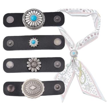 Imagem de NICENEEDED 4 peças de clipes de couro para cachecol, anel, bandana ocidental, lenço de anel, lenço de pescoço feito à mão, fivela quadrada, acessórios de padrão vintage para homens e mulheres roupas