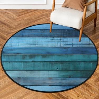 Imagem de Tapete redondo de 1,8 m com linhas de madeira, azul, macio, tapete circular antiderrapante, lavável, tapete de porta para interior, quarto, berçário, sala de estar, cozinha, banheiro, entrada