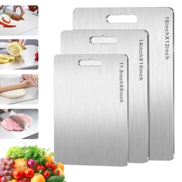 Imagem de Conjunto de 3 tábuas de corte de titânio, 100% puro titânio para cozinha, 3 peças de tábuas de corte antiaderentes de grau alimentício dupla face para carnes, frutas e legumes (P + M + G)