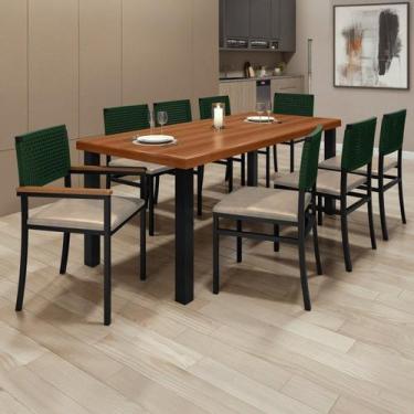 Imagem de Conjunto Sala de Jantar 8 Lugares Retangular Tampo Madeira Maciça 200x