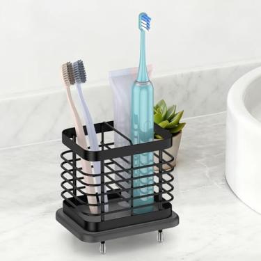 Imagem de Suportes de escova de dentes para banheiro, suporte de escova de dentes elétrico adesivo com bandeja de secagem rápida, suporte de escova de dentes montado na parede, pasta de dentes para chuveiro