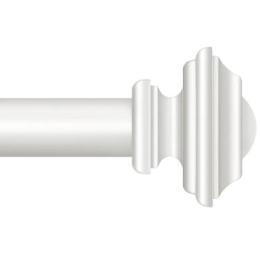 Imagem de KAMANINA Varão de cortina branco para janelas de 112 a 213 cm, varões decorativos de 2,5 cm a 86 polegadas (0,8 a 2,2 m), varões de cortina únicos ajustáveis com acabamentos quadrados