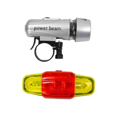 Imagem de Conjunto de Luzes para Bicicleta, Farol Dianteiro Prateado e Lanterna Traseira, LED Vermelho e Amarelo