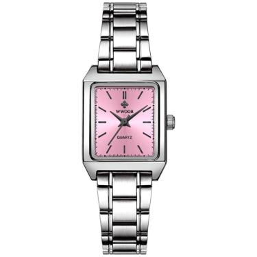 Imagem de Relógio De Pulso Feminino Quadrado De Quartzo Em Aço Inoxidavel Impermeavel Rosa
