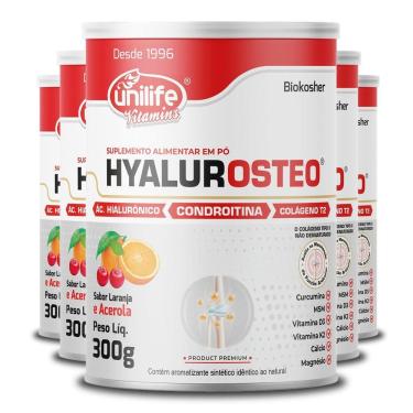 Imagem de Kit 5 Hyalurosteo Condroitina Unilife Laranja Com Acerola 300g