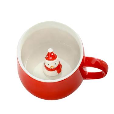 Imagem de HS&ROXIN Caneca fofa de bonecos de neve de 340 g, estatueta de animal 3D, caneca interna feita à mão, novidade, xícara de café de cerâmica, presente de aniversário de Natal para crianças, meninos