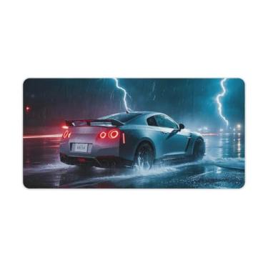 Imagem de HouLaiZhe Tapetes de mouse esportivos para carro R35 Rainy Night Lightning Cool Gaming JDM Car Desk Pads grandes para teclado de mesa de computador 30 x 60 cm