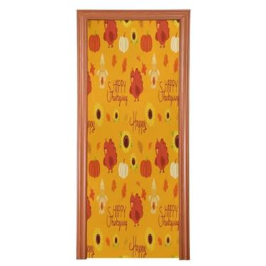 Imagem de Qilmy Decoração de cobertura de porta de abóbora de Ação de Graças 81 x 200 cm Tecido Grande Decoração de Festa de Férias Sinal para Porta da Frente Varanda Decoração Externa Janela Parede 1008