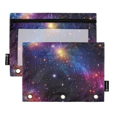 Imagem de Wassud Pastas de fichário com 3 furos de bolso coloridas céu estrelado pasta organizadora de arquivos para escritório em casa, pacote com 2