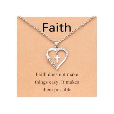 Imagem de PINKDODO Colar de cruz de coração para mulheres, presentes de Páscoa com confirmação de batismo, Aço inoxidável, Sem Pedra Preciosa