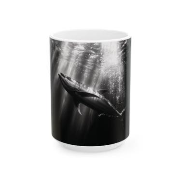 Imagem de Scacco Matto Caneca de atum Ahi – Arte do oceano preto e branco – xícara de café de cerâmica para amantes de pesca, mergulhadores e fãs da vida marinha – 325 g/425 g