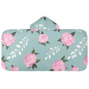 Imagem de Burbuja Toalha de banho com capuz de laço rosa para crianças, toalha de praia de pelúcia macia absorvente para chá de meninas e meninos 3-10 anos, 61 x 127 cm