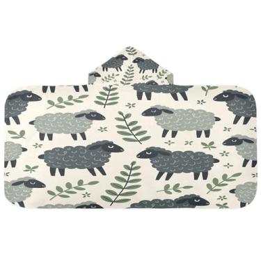 Imagem de Burbuja Darkgray Sheeps Toalha de banho com capuz para crianças, toalha de praia de pelúcia macia absorvente para meninas e meninos 3-10 anos, 61 x 127 cm