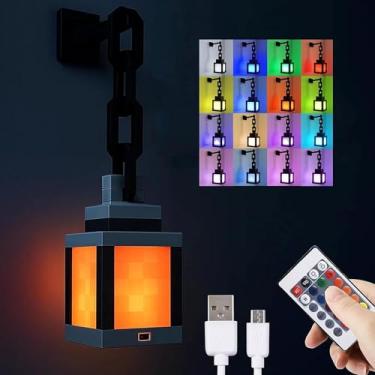Imagem de SNCIDSGE Lanterna Pixelada Luz Noturna - Luz noturna LED de 16 cores, interruptor de toque e controle remoto, lâmpada noturna recarregável, luz de mesa montável com corrente (1 peça)