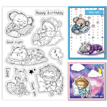 Imagem de 1 folha de carimbos transparentes de plástico PVC, carimbo de silicone com tema animal, estampa de palavras, carimbo de borracha transparente de silicone para álbum de fotos faça você mesmo, 16 x 11 x