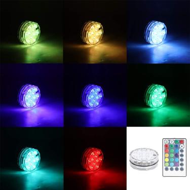 Imagem de Eujgoov Luz LED Submersível, RGB Multicolorida à Prova de água 10 LED Luz Subaquática Operada por Bateria Com Controle Remoto para Piscina, Aquário, Banho, Festa na Lagoa