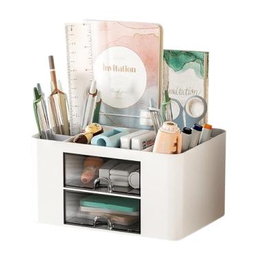 Imagem de Organizador de Mesa Multifuncional Porta-Canetas com Gaveta - Escritório Plástico 7 Compartimentos Eficiente para Econom
