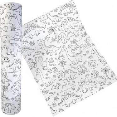 Imagem de Rolo Adesivo Infantil Gigante para Colorir 3m x 30cm | Tema Variado | Presente Educativo (Com Adesivo - Dinossauro)