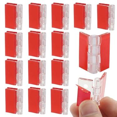Imagem de Bivethoi Pacote com 16 dobradiças de plástico transparente de 35 x 30 mm, mini dobradiça transparente autoadesiva, dobradiças pequenas de acrílico durável para móveis de bricolagem/armário