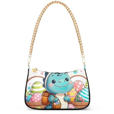 Imagem de Flamingos Beach Aquarela Bolsa feminina Hobo Party Purses Womens Evening Handbag Chain Ladies Shoulder Bag, Coelho dinossauro engraçado Páscoa