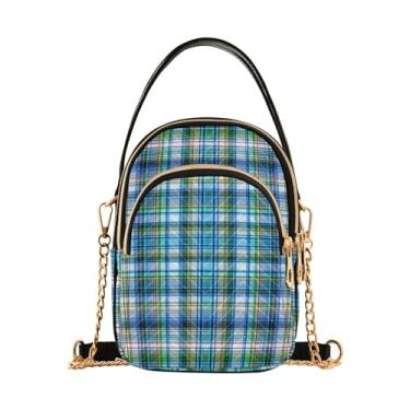 Imagem de Bolsa feminina de ombro azul golfinho baleias marinhas para celular bolsa de mão floral designer clutch tote, Xadrez verde e azul, 5.91x3.15x8.27inches