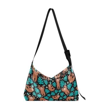 Imagem de Bolsa Hobo Feminina de Couro PU Cute Sloth Bolsas Cruzadas Bolsas de Ombro Premium com Estampa Animal, Preguiças fofas azul-royal marrom