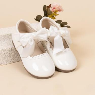 Imagem de Sapatilhas Mary Jane para meninas pequenas com laço para festa de casamento, escola, A01 Branco, 19