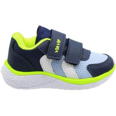Imagem de Tênis Infantil Via Vip Escolar Tiras Fixadoras Menino, 22, Azul, Marin