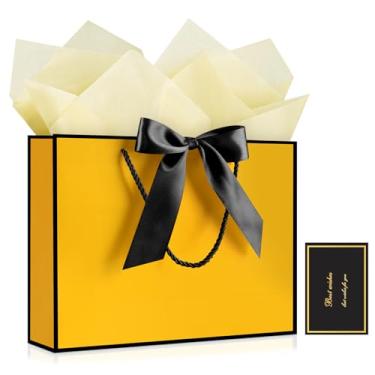 Imagem de JMANNI 1 bolsa de presente grande com fita e 1 cartão de felicitações, 2 papéis de seda, bolsa de presente de papel portátil com alças, sacos de presente de aniversário para festa de casamento, dia