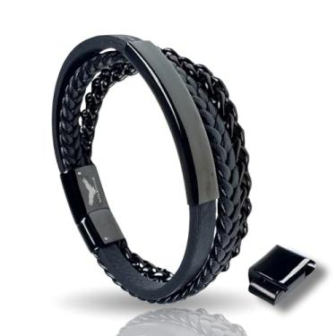 Imagem de RogueRaven Pulseira masculina de couro preto Premium I | Couro trançado genuíno: designs de corrente simples, dupla, empilhada e de aço inoxidável | Pulseira masculina de couro genuíno com fecho de