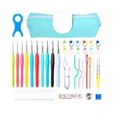 Imagem de Kit De Agulhas De Tricô Com Cabo De Borracha Colorido, Clips De Costur