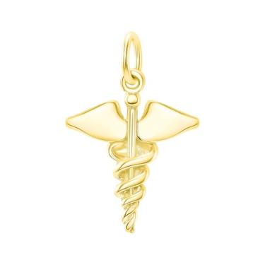 Imagem de Takar Colar com pingente de caduceu com símbolo médico, banhado a ouro, prata esterlina 925, corrente de 40-45 cm, hipoalergênico, feito nos EUA, Pendant: 1-0.5" X 0.4" Chain: 16" -18", Prata
