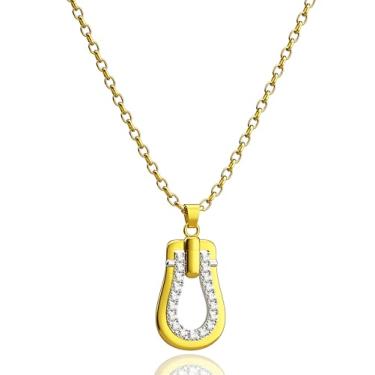 Imagem de Colar feminino banhado a ouro 18K com pingente de ferradura da sorte, Large, Aço de titânio, Sem Pedra Preciosa