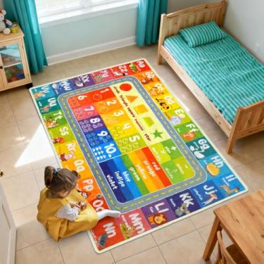 Imagem de Xuzrdaa Tapete infantil ABC para sala de jogos, tapete educativo de 8 x 1,2 m para crianças, macio, antiderrapante, para sala de aula, tapete lavável para quarto de menino e menina (KR2, 0,8 x 1,2 m)