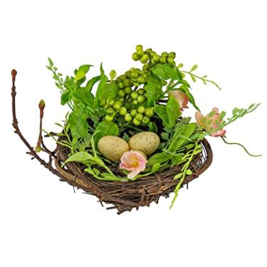 Imagem de National Tree Company Guirlanda artificial de primavera, base de ramo tecido, decorada com morangos, flores de petúnia, folhas verdes, coleção de primavera, 55 cm