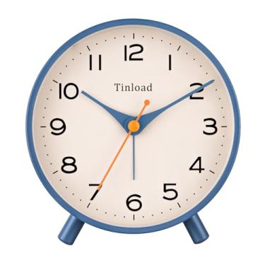 Imagem de Tinload Despertador analógico retrô antigo de 11,4 cm, pequeno relógio de mesa silencioso, iluminado sob demanda, operado por bateria, soneca, para sala de estar, quarto, cabeceira (azul)
