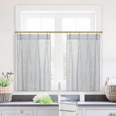 Imagem de Cortinas de janela pequenas transparentes de linho cinza escuro para cozinha de vidro da porta da frente, 61 x 61 cm de comprimento